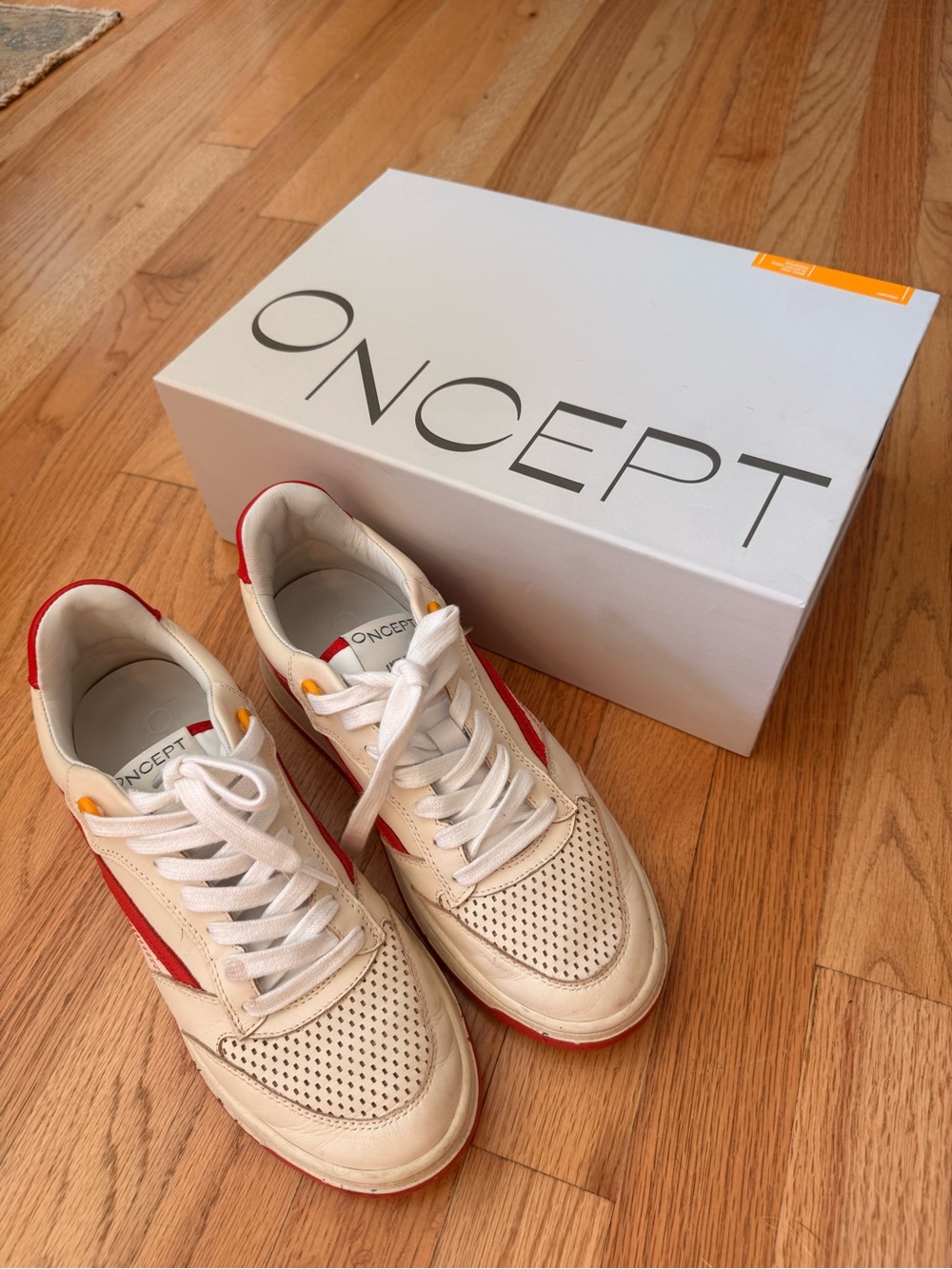 ONCEPT Women's White Sneakers with Red Accents with box